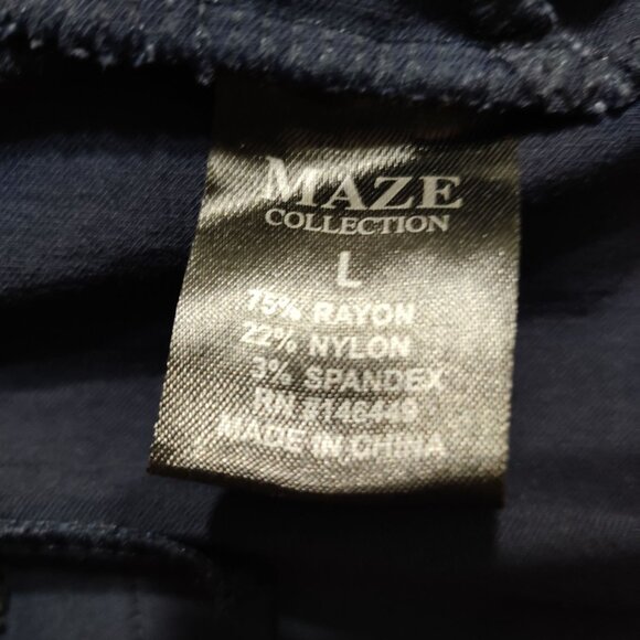 Maze Collection L Navy Blue High Waist Wide Leg Trousers Silver Buckle Career - Picture 5 of 6